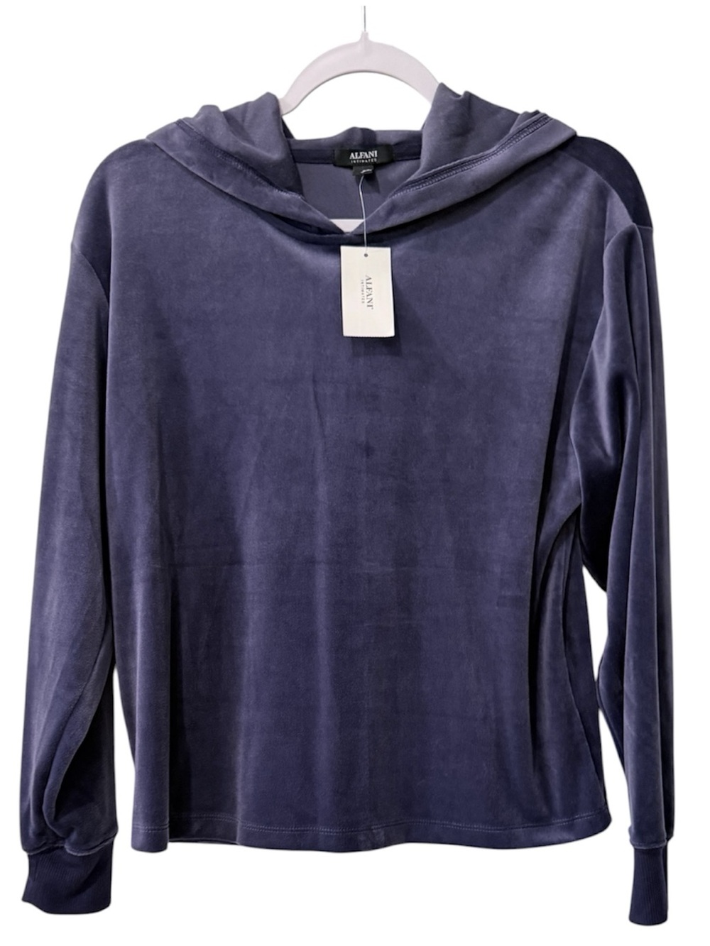 NWT Alfani Intimates women’s Small long sleeve blue soft velour Hoodie top